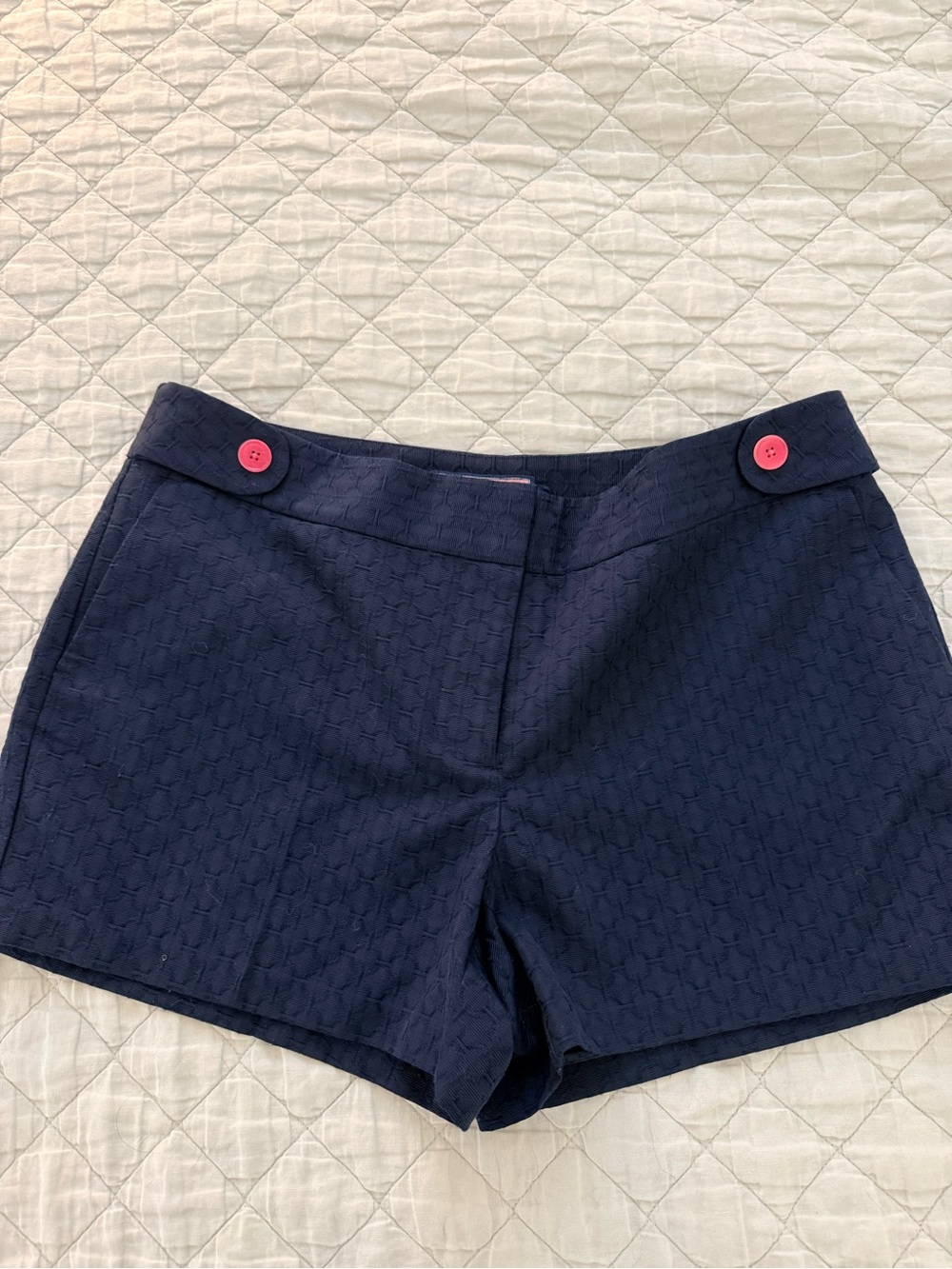 Vineyard Vines Navy High-Waist Tailored Shorts with Pink Buttons